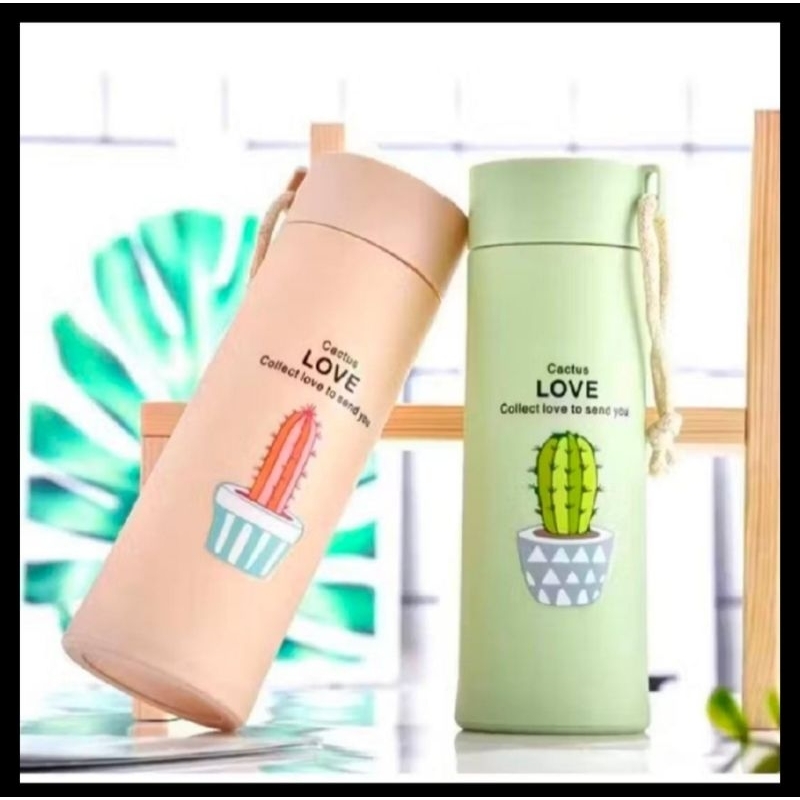 Botol kaca Tumbler motif kaktus / souvenir botol kaca kaktus