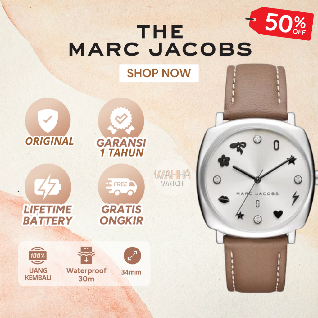 [ORIGINAL]-[COD] ✅ Jam Tangan Wanita Marc Jacobs Mandy MJ1563 Ladies White Dial Light Brown Leather 