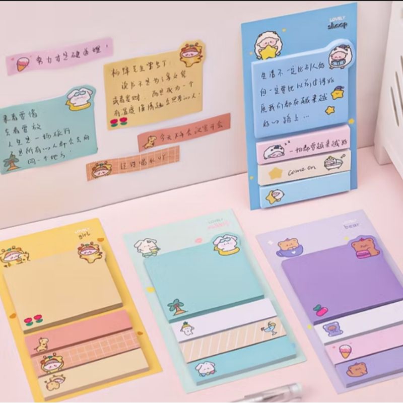 

KIANDAA Sticky Note 4 in 1 line post it bahan kertas motif lucu cute sticky notes