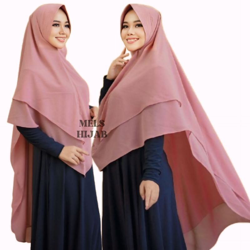 Mels Hijab - Khimar LV ( Jilbab Syari Jumbo Ceruty Babydoll) Kerudung Pinguin 2 layer Pad Busa Antem