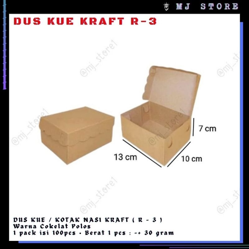 

DUS KUE R3 KRAFT • UK. 13x10x7cm • KOTAK KUE / KOTAK SNACK / KOTAK NASI / KOTAK HAJATAN / BOX BERKAT / DUS MAKANAN COKLAT