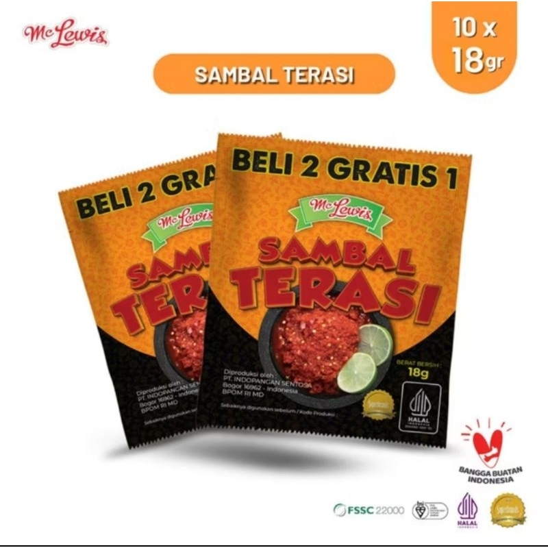 

mc lewis sambal terasi sachet 18gr beli 2 gratis 1