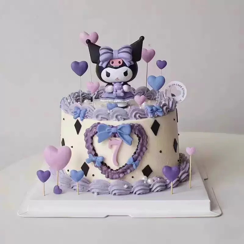 Topper Boneka Kuromi Hitam Dress Ungu Dekorasi Hiasan Kue Ulang Tahun Happy Birthday Cake Bday