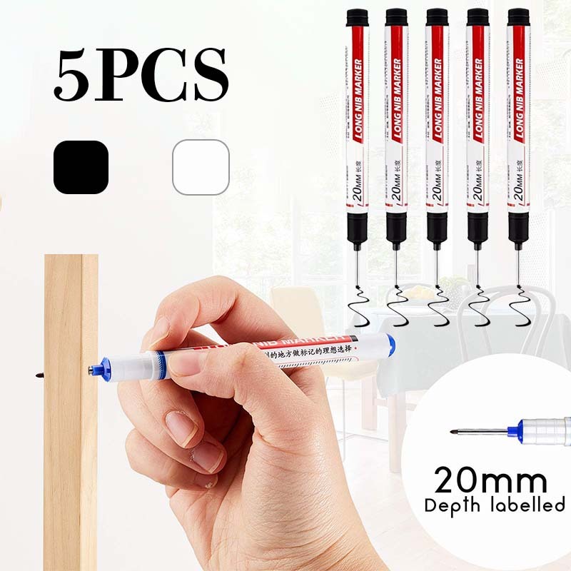 

5pcs Long Head Marker Tulisan Serbaguna Tukang Bangunan Lubang Dalam Spidol Berminyak Tahan Air Cepat 20mm