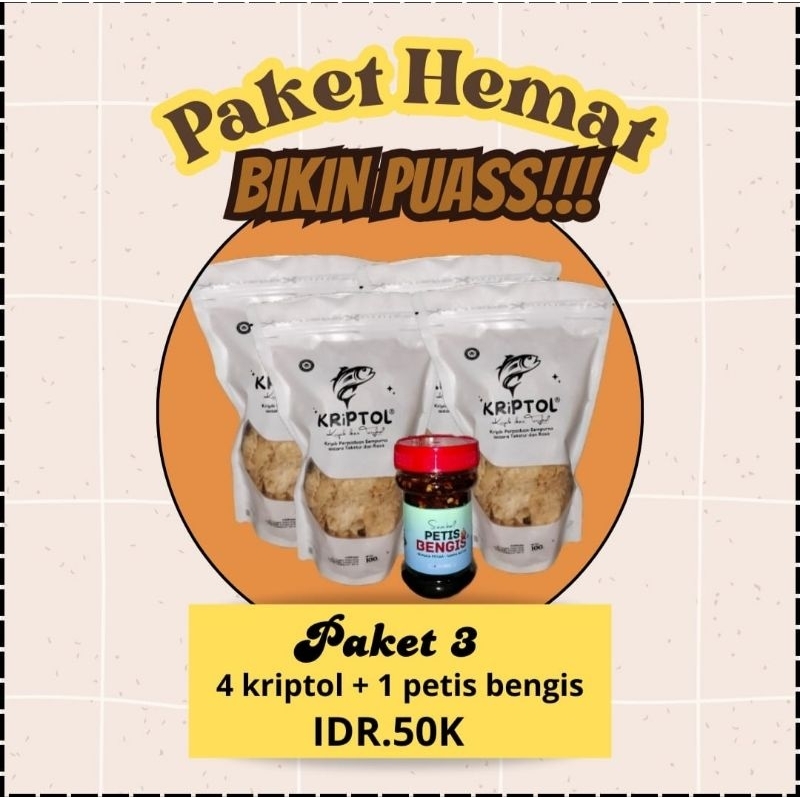 

Paket hemat bikin puas!!! (4 Kriptol+ 1 sambal petis bengis)