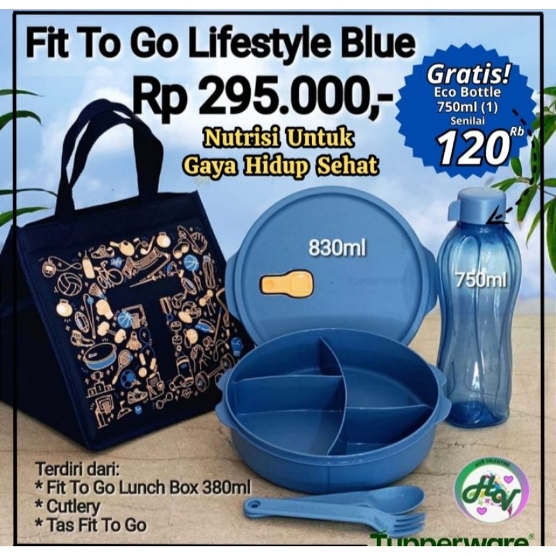 Tupperware Fit to go Lunch Set dapat tas, tempat makan besar skat, botol minum, sendok garfu makan
