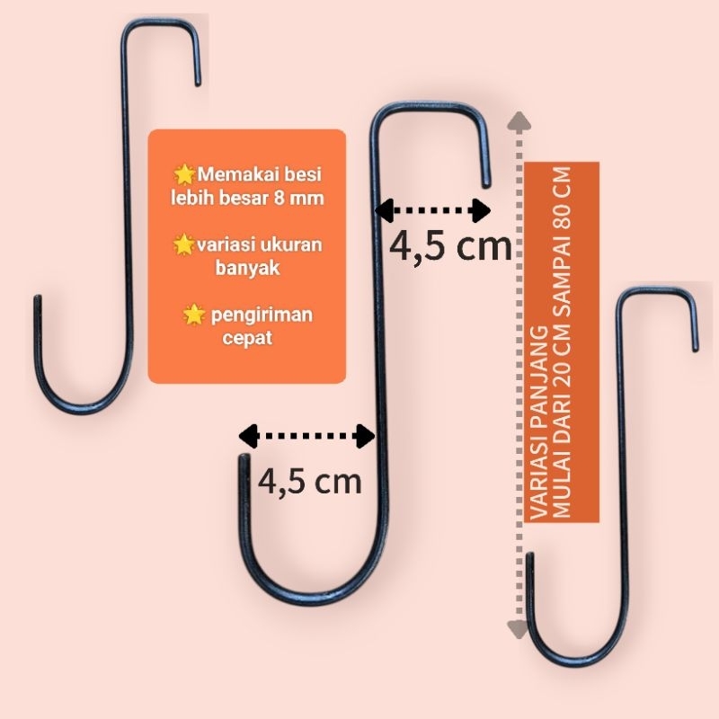 besi S,cantolan besi S/gantungan kandang burung/gantungan pot bunga