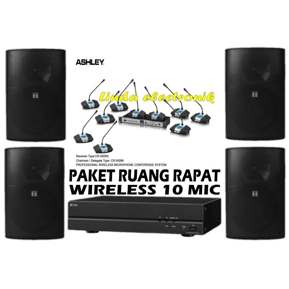 PAKET RUANG RAPAT ASHLEY CR500RE / CR500MI 10 MIC WIRELESS 4 SPEAKER AMPLI TOA