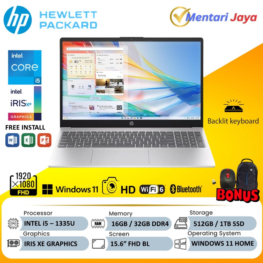 LAPTOP HP CORE i5 RAM 32GB 1TB SSD BARU ORIGINAL WIN11 15.6 FHD SILVER