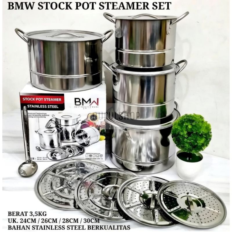 STOCK POT BMW 4PCS panci set kukusan panci set stainless