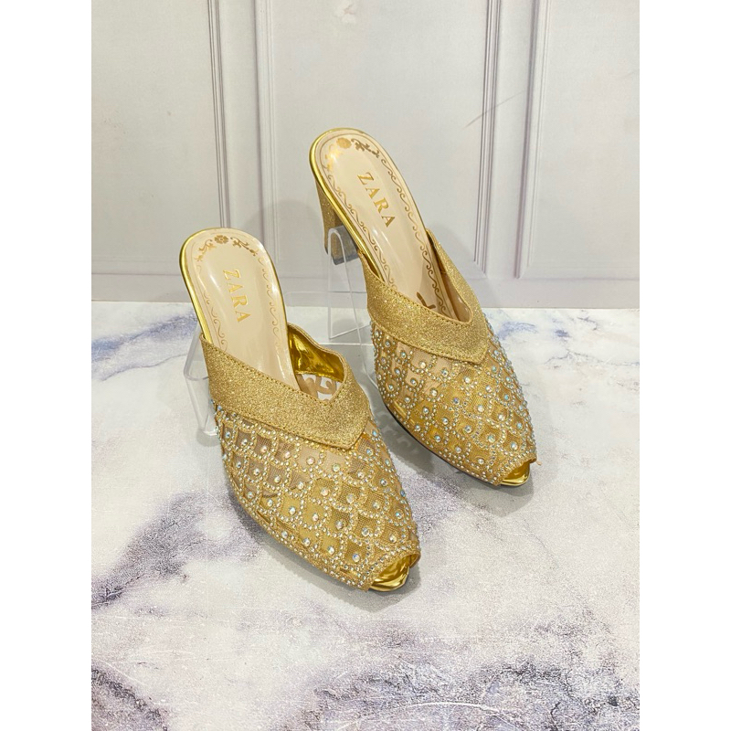 SENDAL WANITA, SENDAL,  HELLS WANITA, SENDAL PESTA, HEELS PESTA, HAK KACA ZARA IMPOR SWAROVSKI
