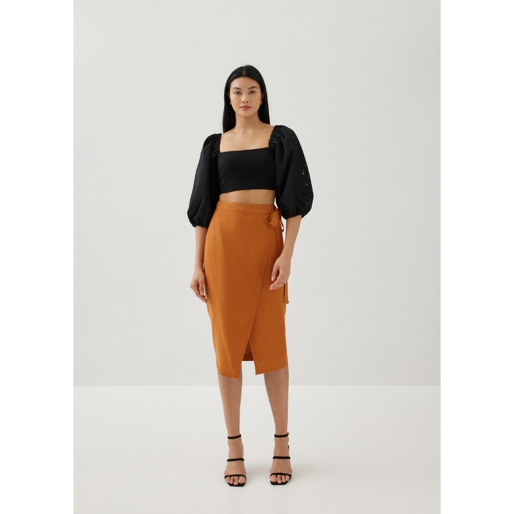 Izabel linen wrap front skirt