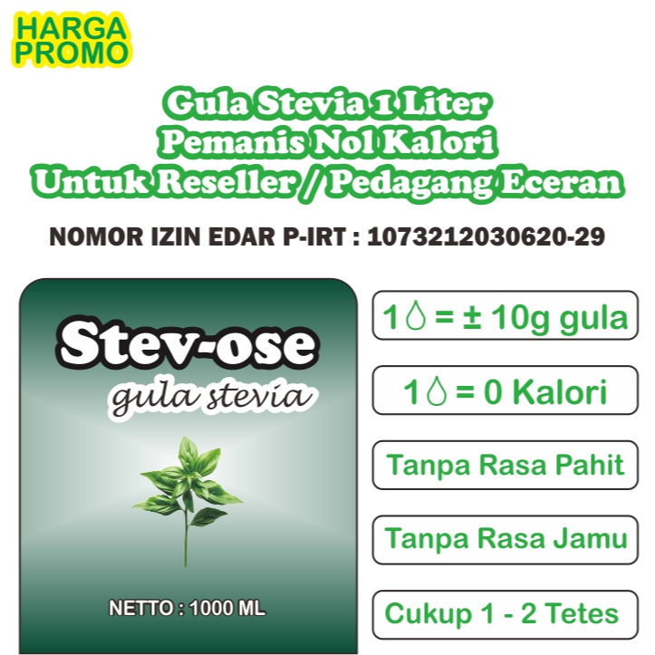 

Stev-ose Stevia Formulasi Cair 1000 ml, Stevia Mix Cair 1 liter, Untuk Reseller atau Pedagang Eceran.