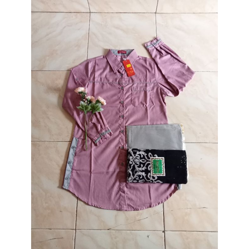 Stelan santri putri Tunik Al mya/baju/sarung/kerudung
