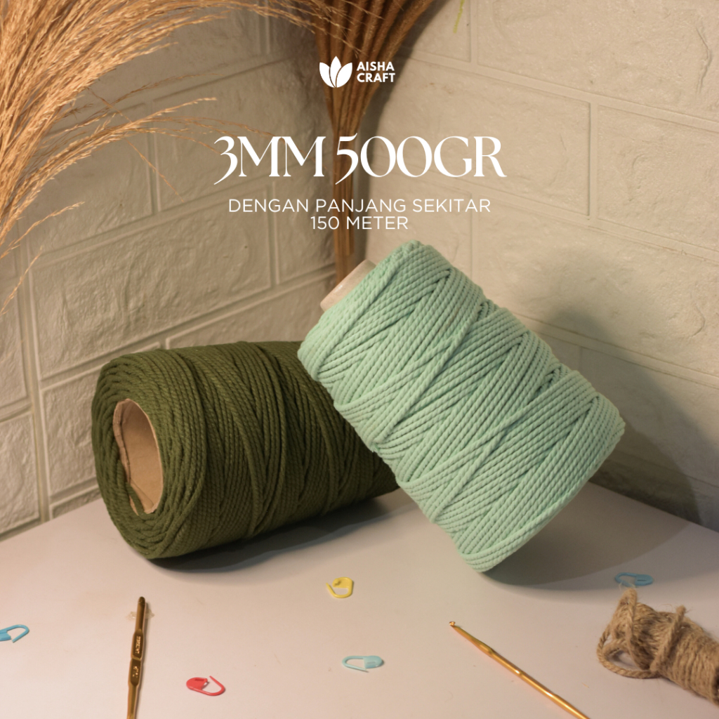Tali Katun Macrame Warna 3MM 500GR 3PLY Berkualitas