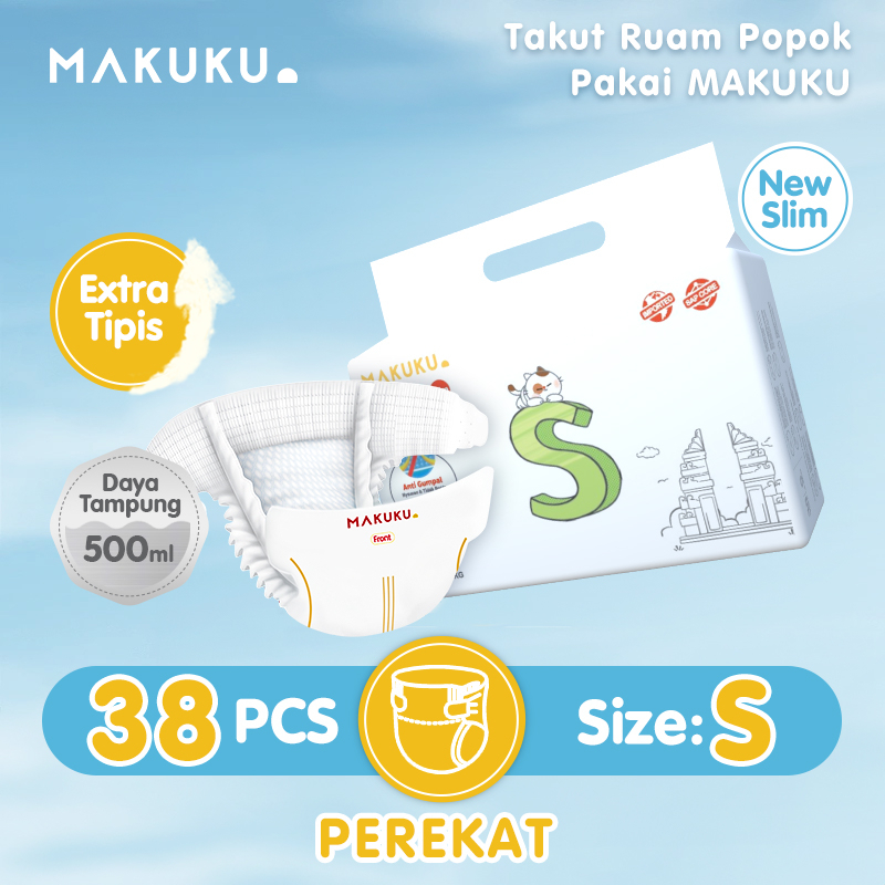 Makuku Slim Tape S38 Isi 38 Popok 4-8 KG 1-4 Bulan Tipe Perekat Ukuran Anak Bayi Balita Baru Lahir N