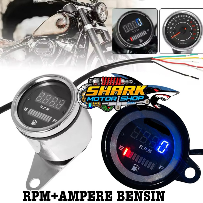 RPM AMPERE BENSIN DIGITAL TACHOMETER FUEL METER/ INDIKATOR BENSIN