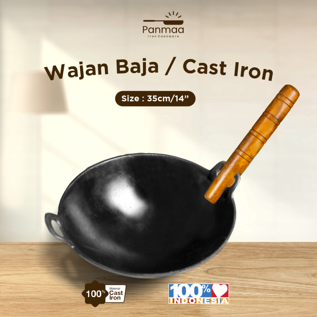 Wajan baja cor 14” (35cm) tebal/wajan nasi goreng bakmi/kuali besi cor/cast iron/wajan penggorengan