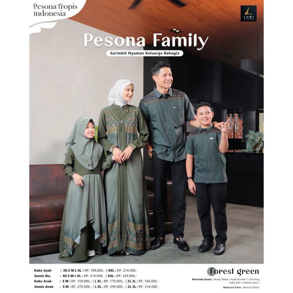 SARIMBIT PESONA FOREST GREEN FAMILY LUBI COCOK UNTUK OUTFIT LEBARAN 2025 TERBARU GAMIS KEKINIAN