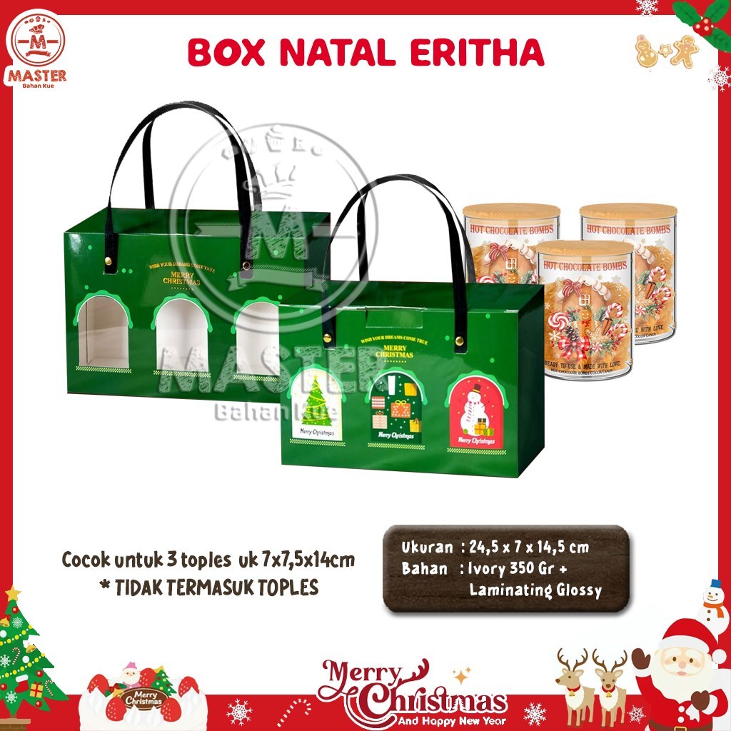 

Box Kado Natal ERITHA untuk 3 Toples 7x7,5x14cm Kue Kering Natal Christmas Gift Box [1 pcs]