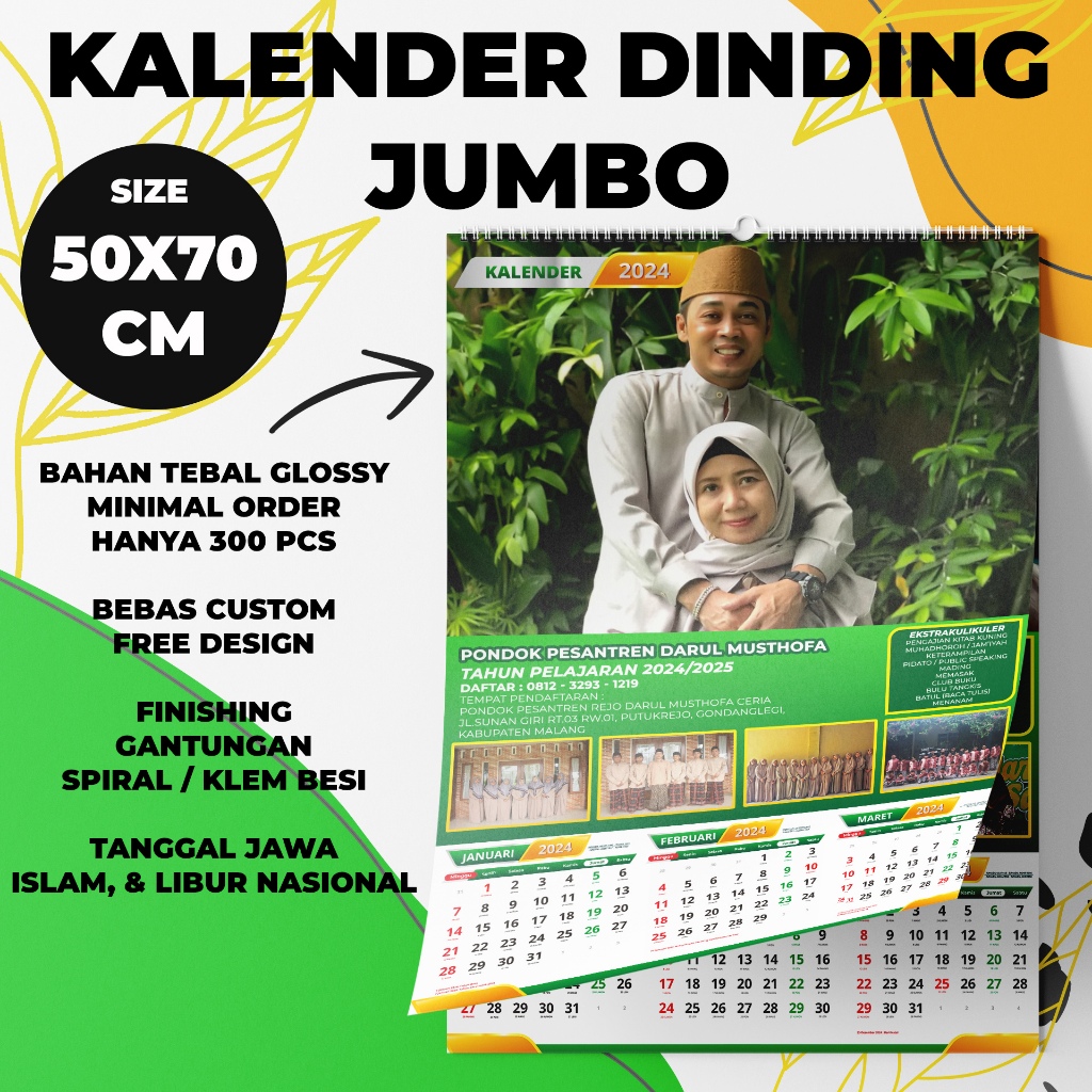 

(50x70 CM) KALENDER 2025 50x70 JUMBO BIG SIZE CUSTOM 3 Lembar 4 Bulanan