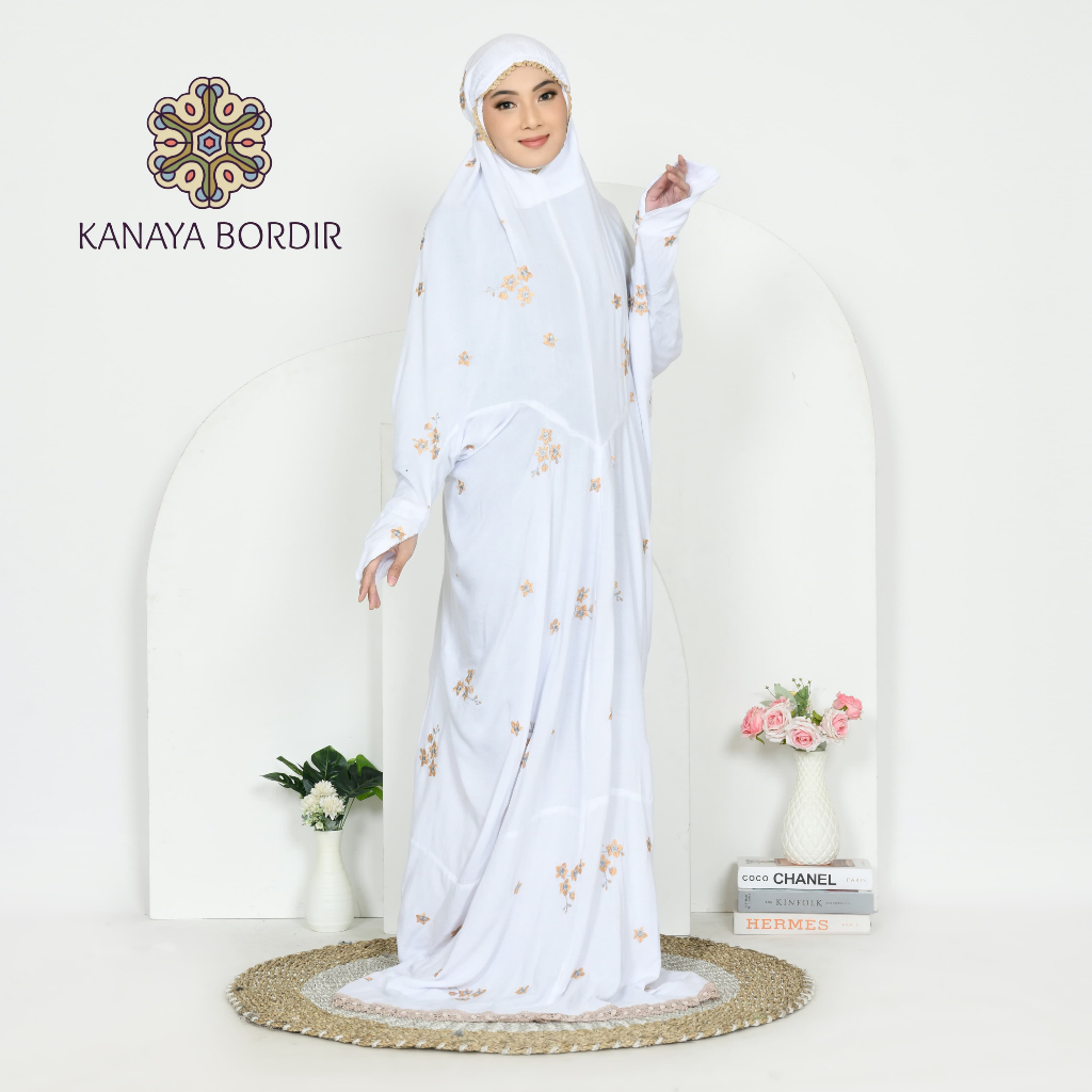 RB KANAYA-Mukena terusan rayon premium dewasa bordir sakura mukena langsungan bahan adem AST
