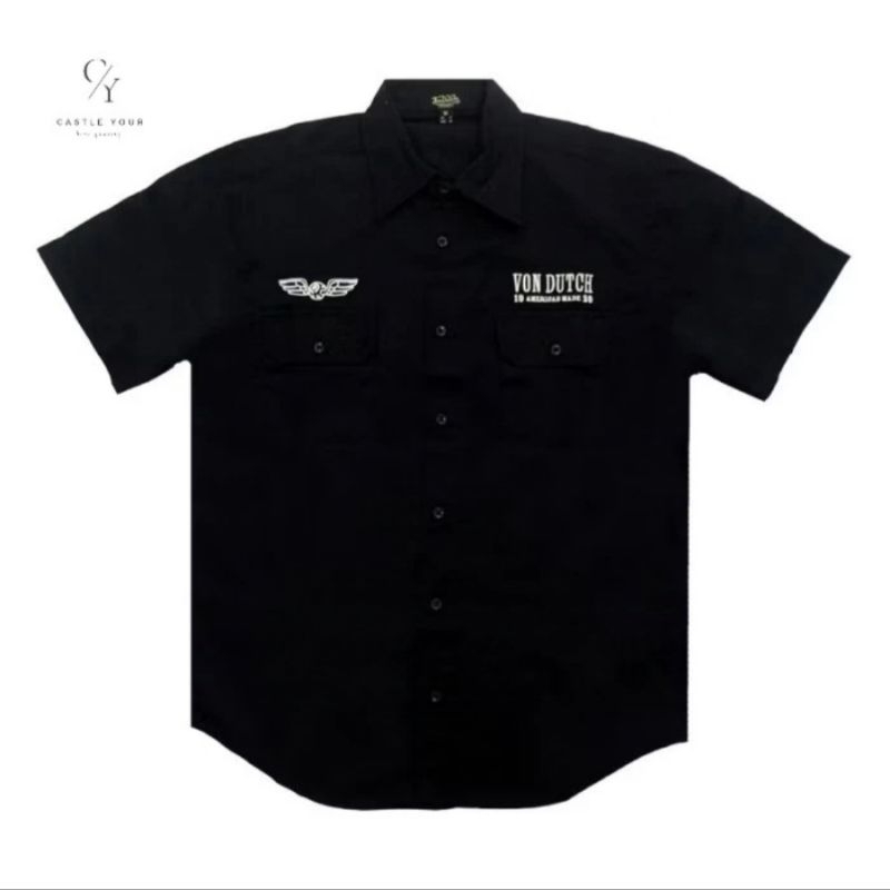 Kemeja Pria Workshirt Von Dutch Hitam art Artist In The Machine Age Full Bordir Original Store