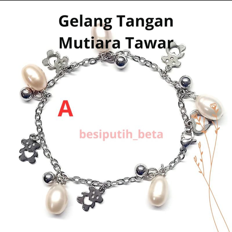 Gelang tangan besi putih mutiara tawas asli