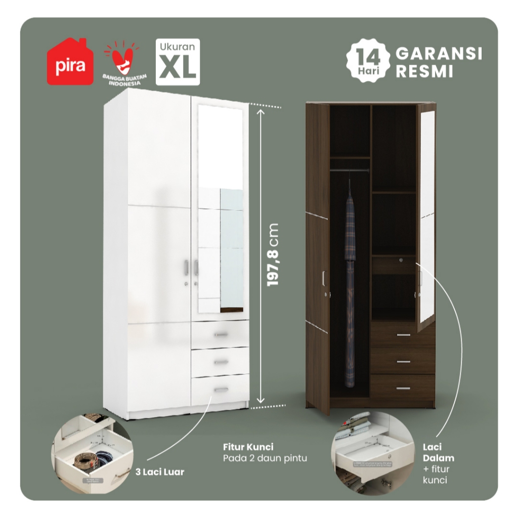 Pira Bavarian - Warking WD2DR N GL Lemari Pakaian 2 Pintu