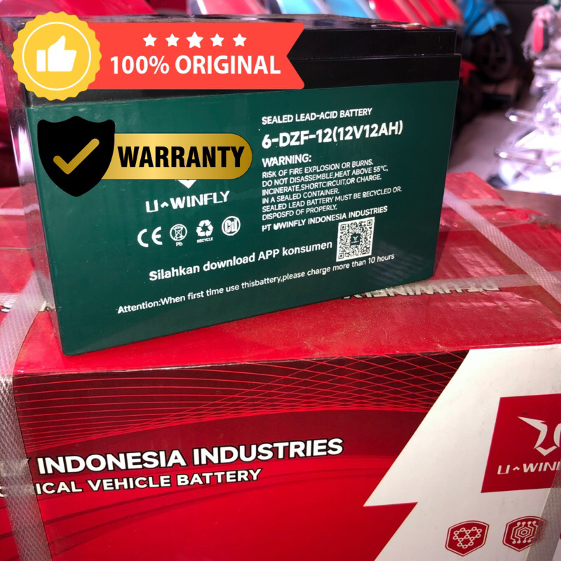 Original uwinfly || Baterai aki sepeda listrik Uwinfly 12 Volt 12 Amper 6 DZF