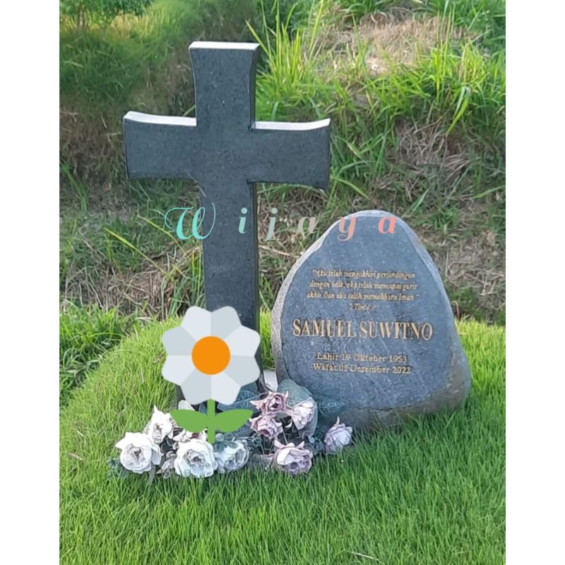 Batu nisan makam batu alam+Salib/prasasti batu alam/Nisan Ukir tangan