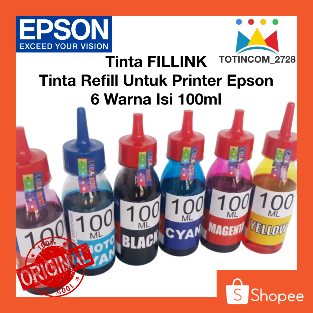 Refill Fill ink Tinta Refill untuk Printer Epson isi 100ml Tersedia 6 Warna