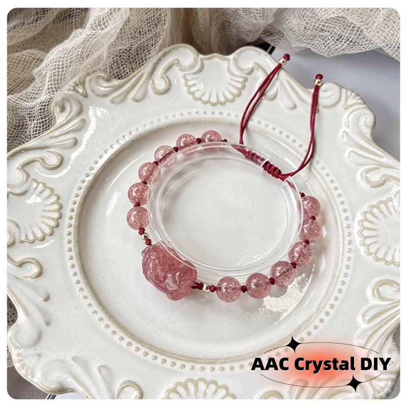 Gelang kristal alami Gelang kristal stroberi wanita manik-manik Pixiu DIY tali merah tali tangan per