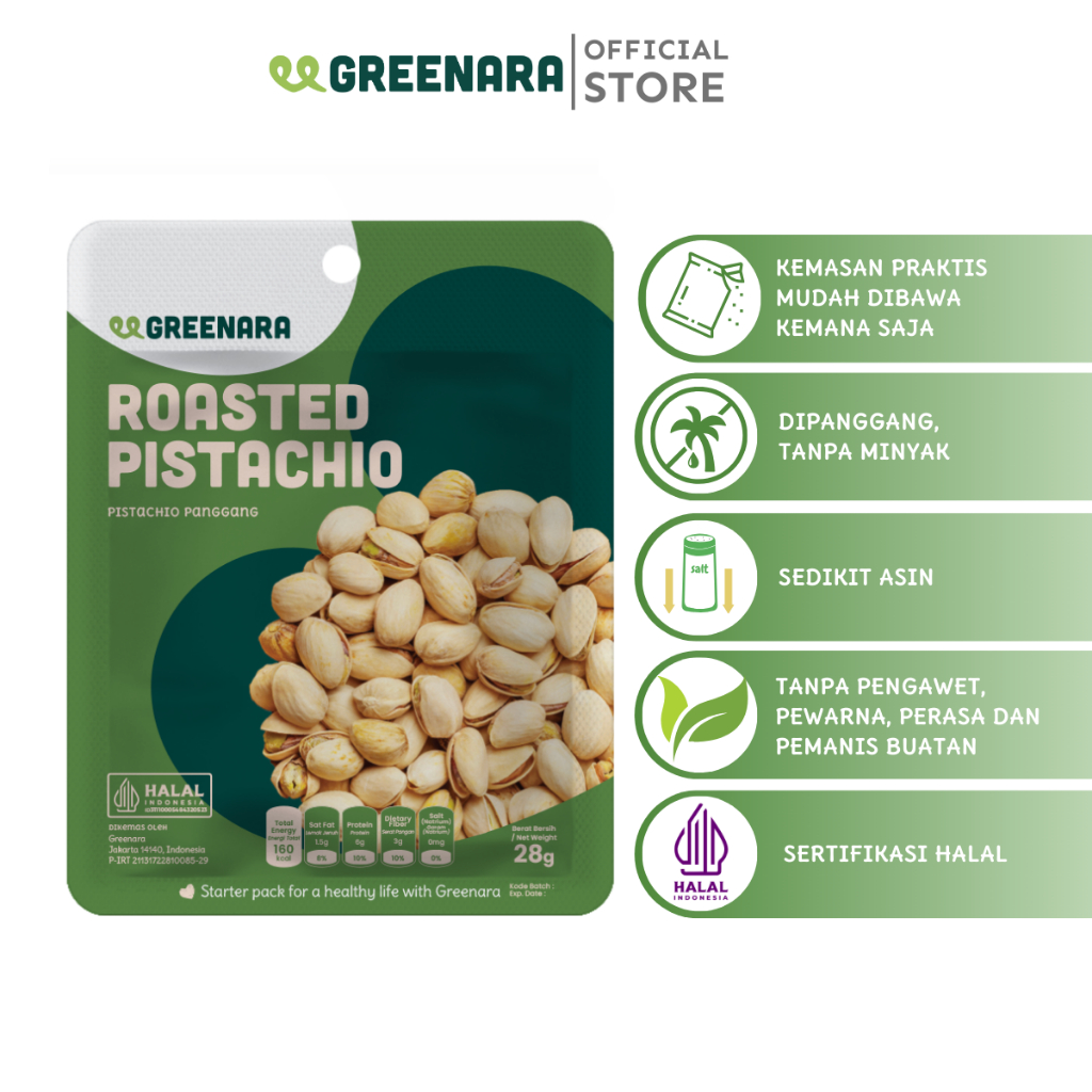 

Greenara One Serving Roasted Pistachio 28g / Kacang Pistachio