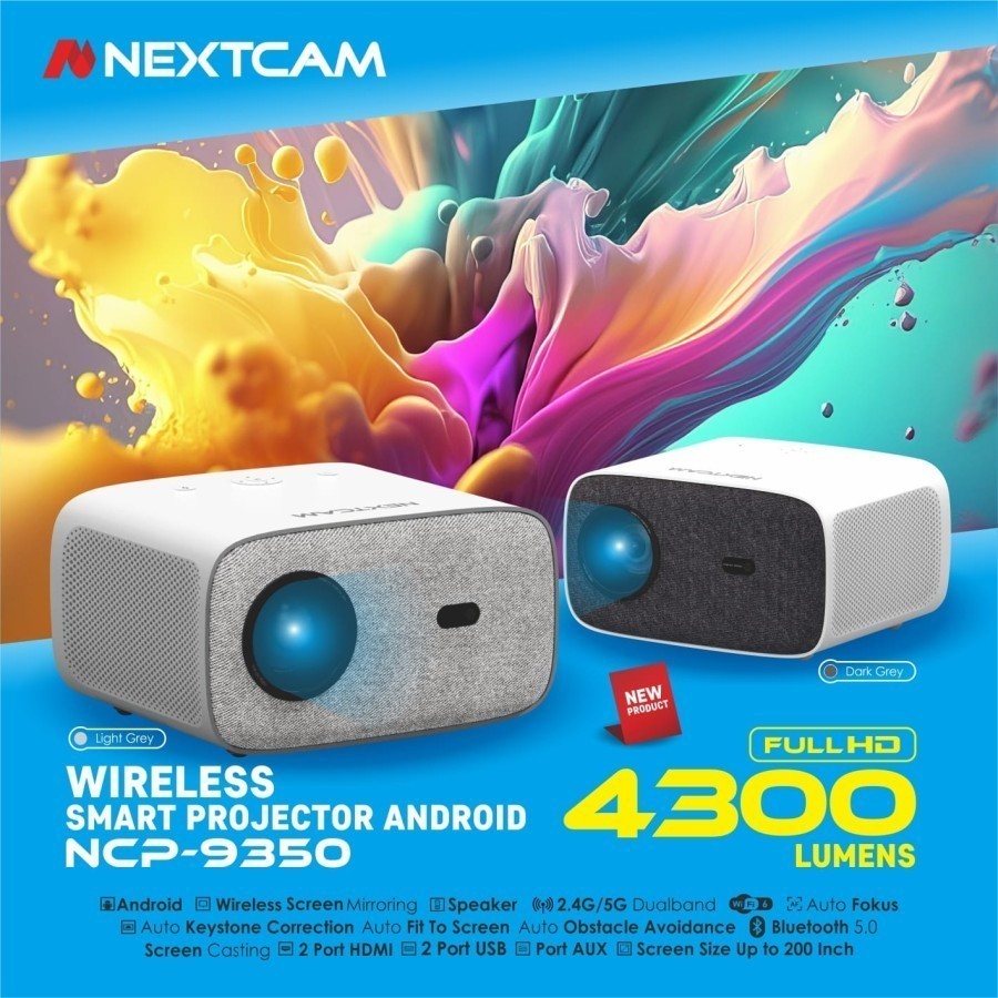 Nextcam proyektor android full hd wireless 4300lumens projector netflix infokus youtube proyektor au