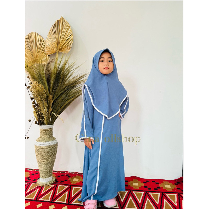 GINA SET ANAK PEREMPUN PLUS HIJAB GAMIS MUSLIM ANAK TERBARU USIA 4 SAMPAI 15 THN
