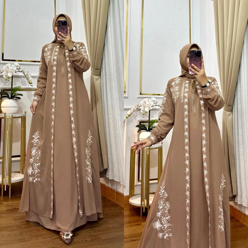 gamis bordir set jilbab segi empat termewah dress wanita terlaris