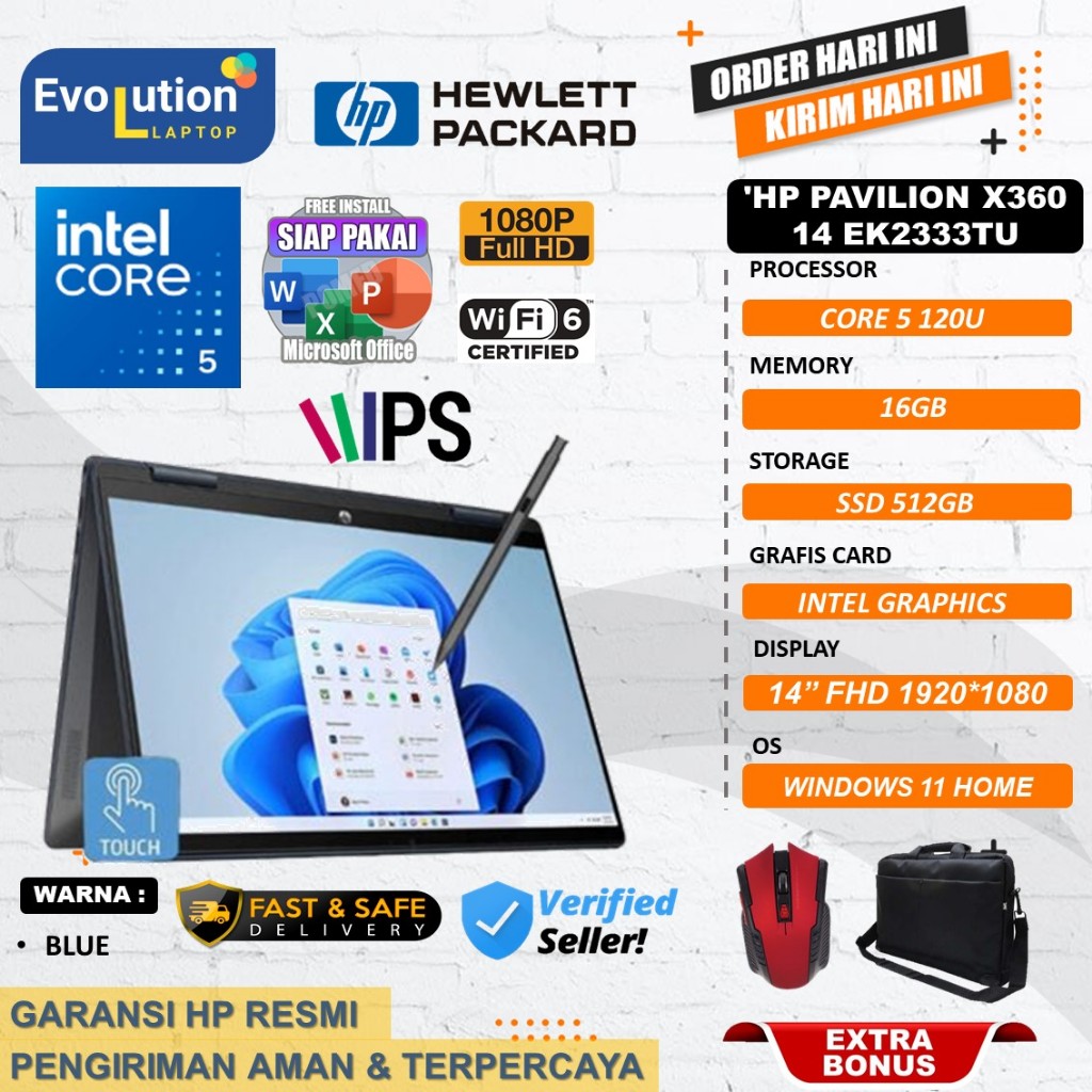 HP Pavilion X360 14-EK2333TU Core 5-120U RAM 16GB SSD 512GB Flip 360 Touchscreen