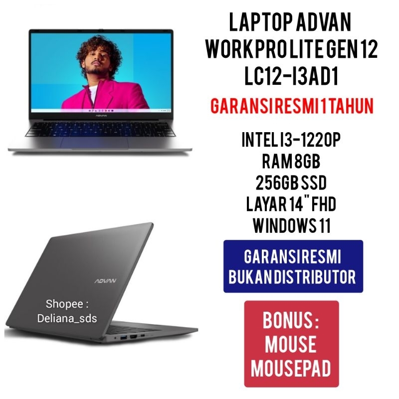 Laptop Advan WorkPro Lite Intel I3 1220P 8GB/256GB SSD 14" FHD Garansi Resmi 1 Tahun Laptop Advan Wo
