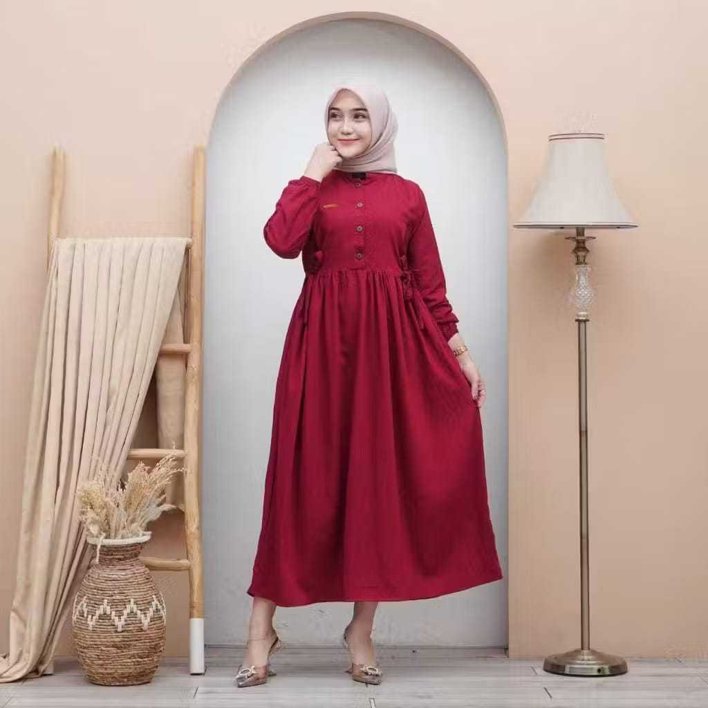 SHERILA DRESS - DRESS WANITA BAHAN KATUN MICRO - DRESS WANITA MUSLIM TALI PINGGANG
