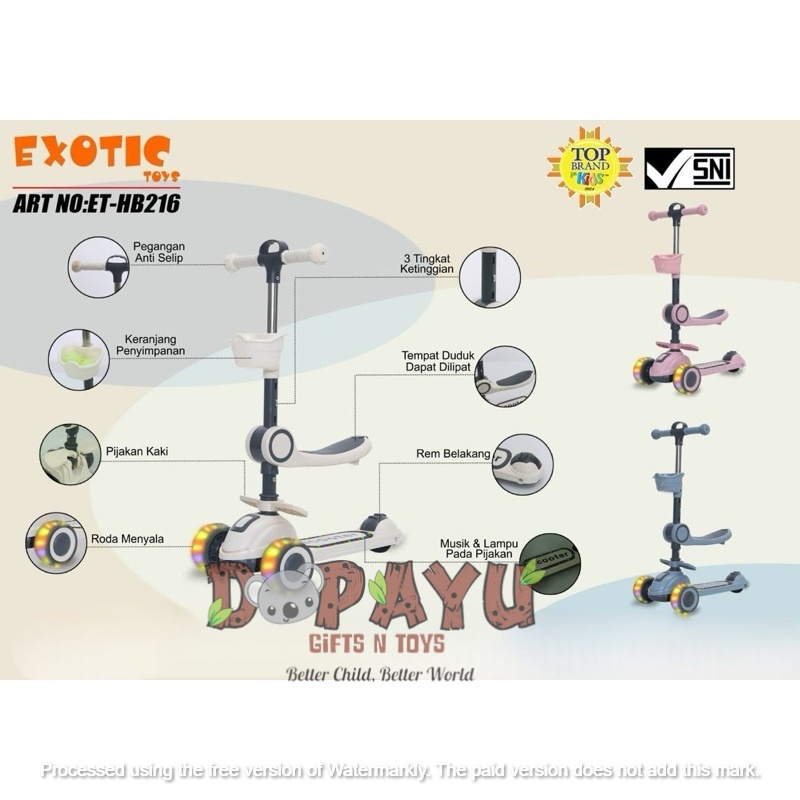 Skuter Anak Otoped SCOOTER EXOTIC ETHB216 Roda 3 Multifungsi