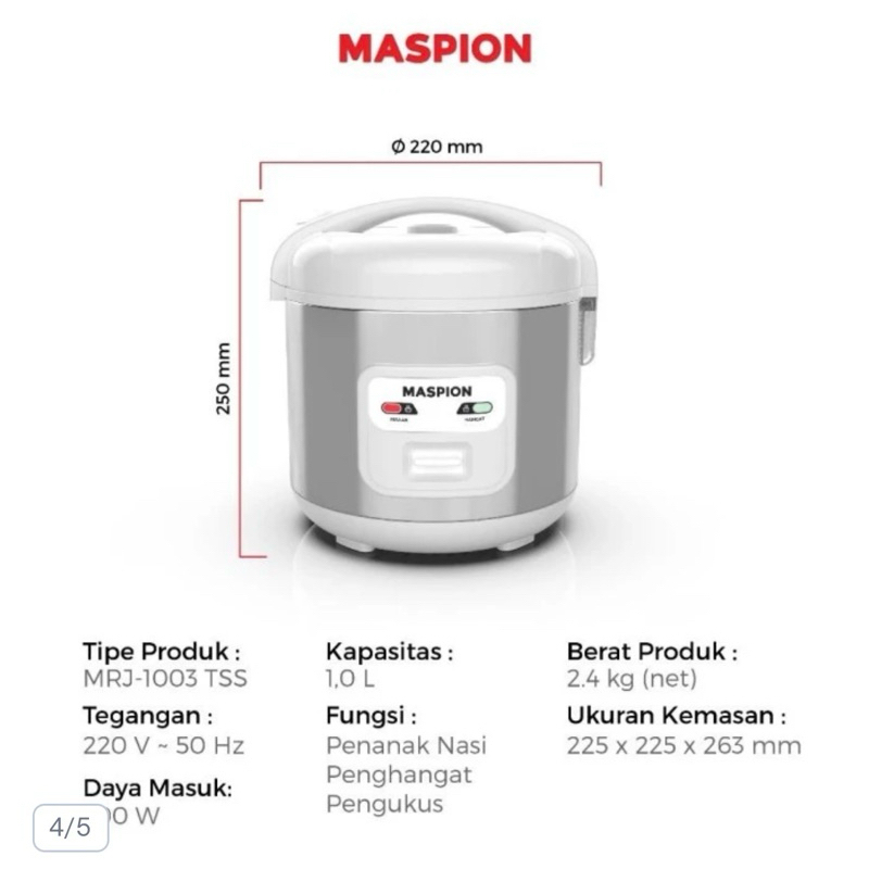 Rice Cooker Maspion MRJ 1003 TSS