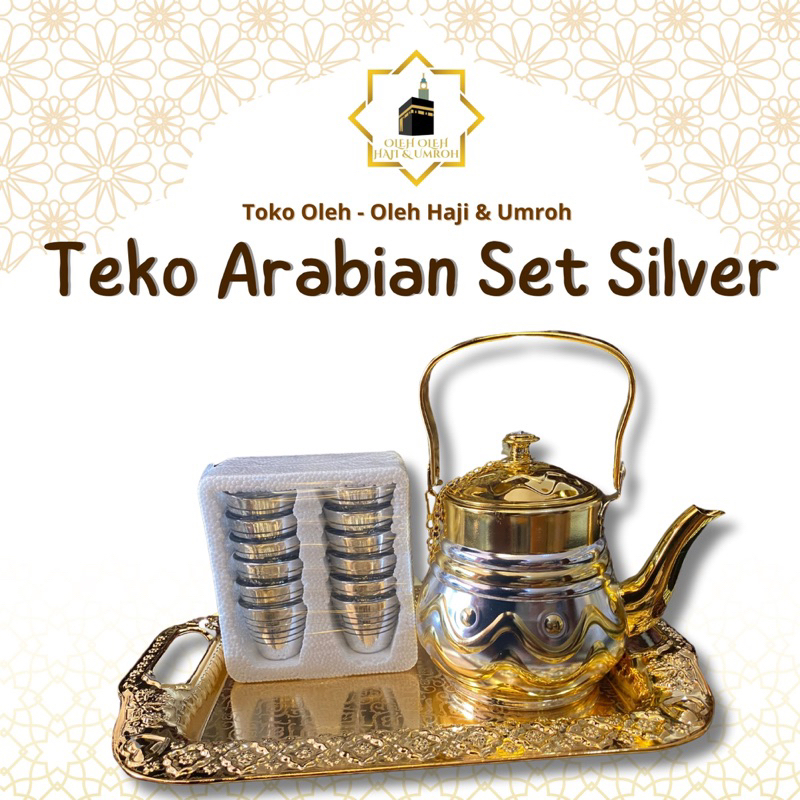 TEKO ARABIAN SET SILVER STAINLESS TEKO GELAS SILVER NAMPAN SATU SET AESTETIC TEKO ARAB CERET TEKO AR