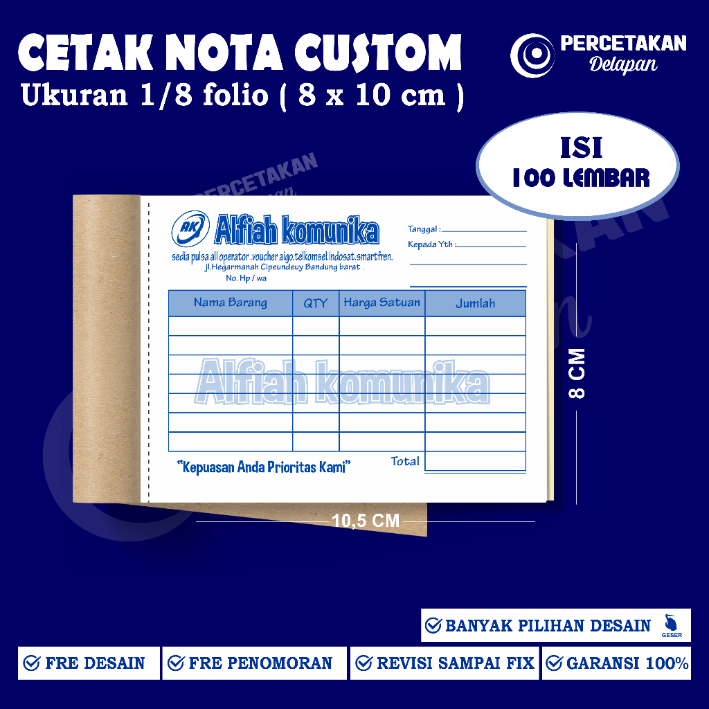 

PAKET HEMAT custom nota 2 ply 1/8 folio 10x8 cM