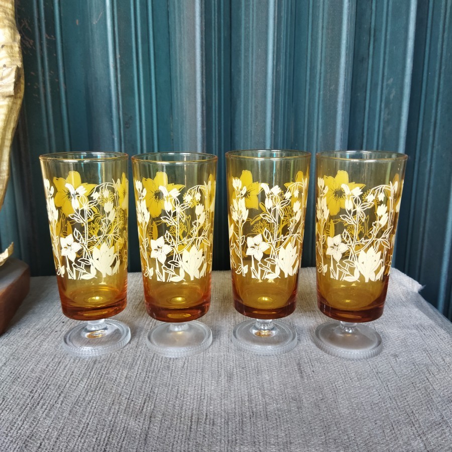 Gelas Kaki motif bunga/gelas jadul/gelas hias