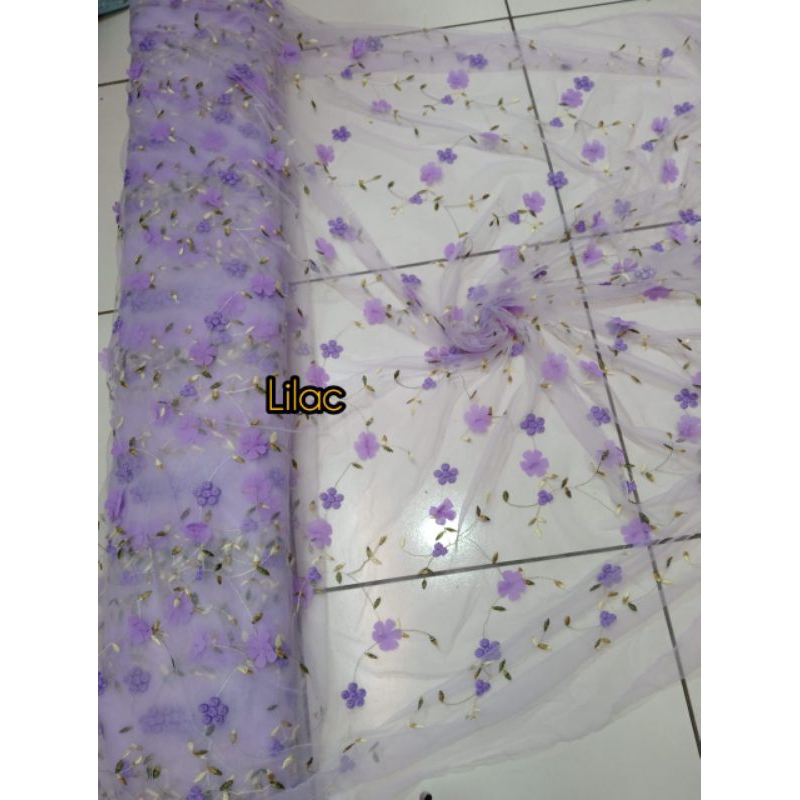 BAHAN/KAIN TILLE BORDIR BUNGA 3D TERBARU