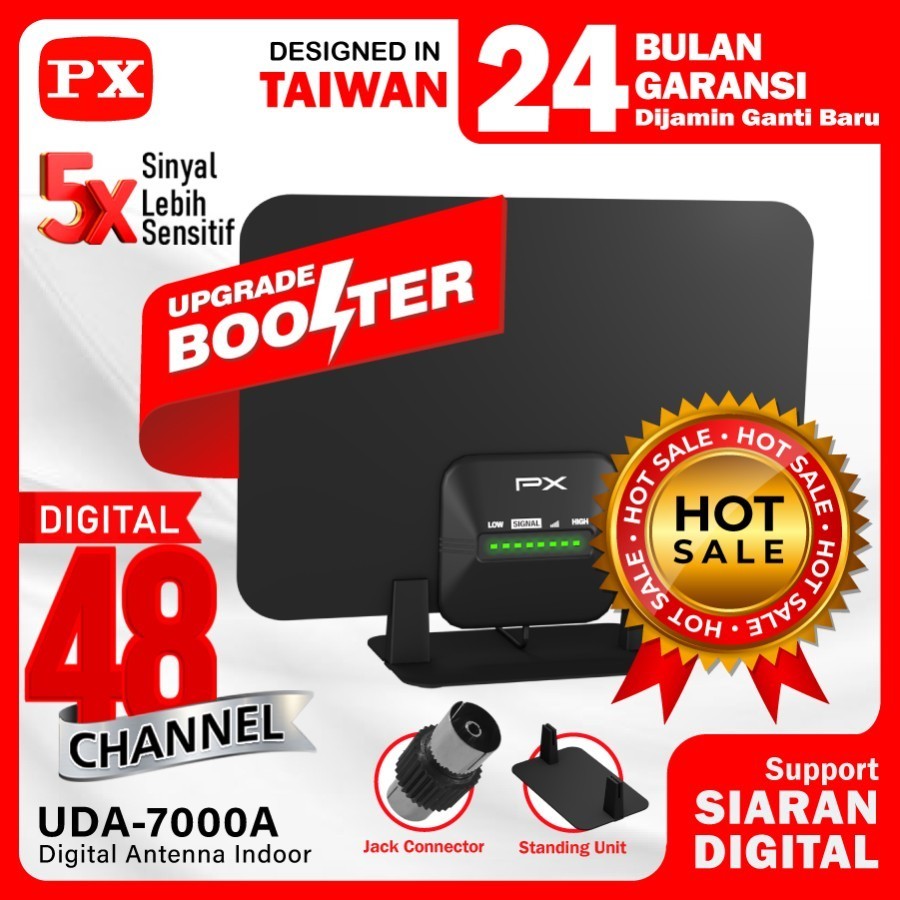 Antena tv digital indoor dinding dvbt2 plus booster led px uda -7000A antena digital +booster dvb-t2