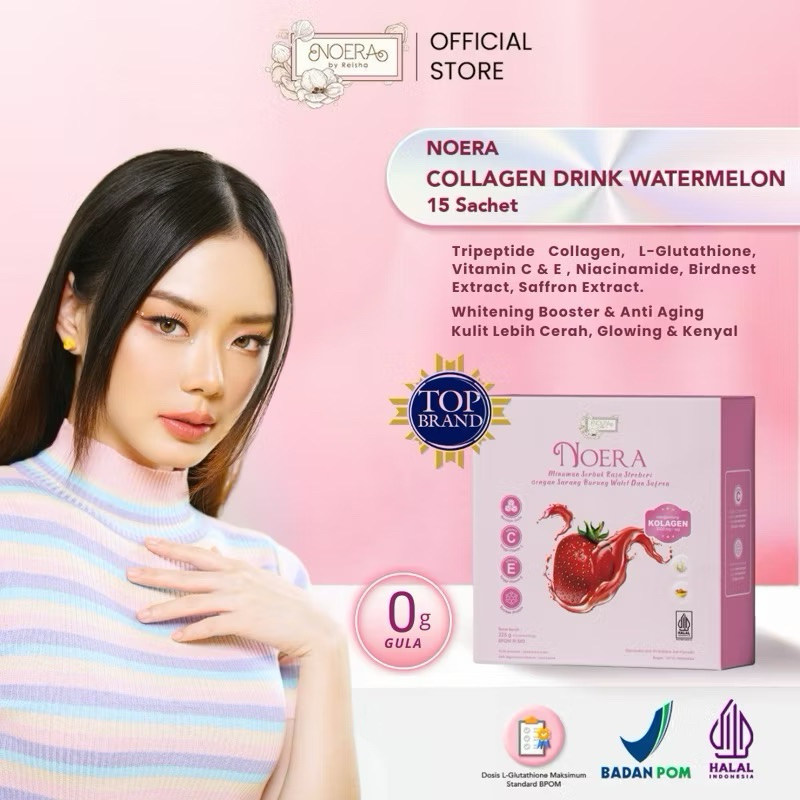 Noera Collagen Drink Strawberry With Birdnest and Saffron Extract | Minuman Pencerah Kulit with L-Gl