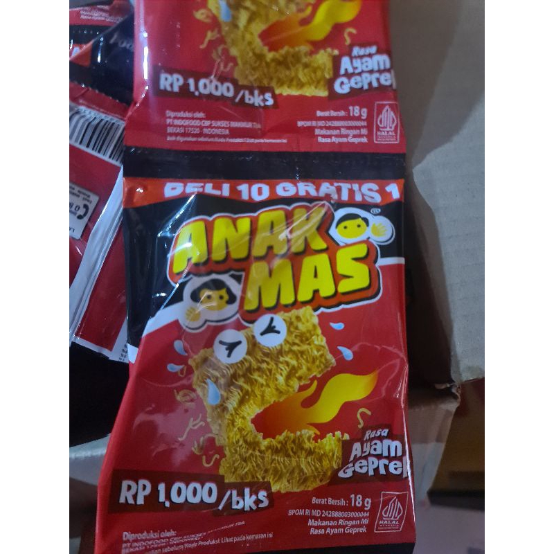 

Anak mas snack mie kering pedas isi 10 gratis 1