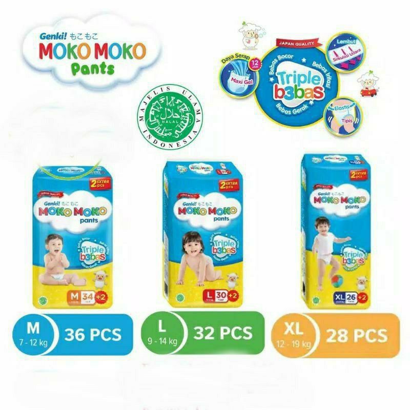 Genki Moko Moko Pants Bonus 2 Diapers Moko Moko Popok Bayi Moko Moko pempers